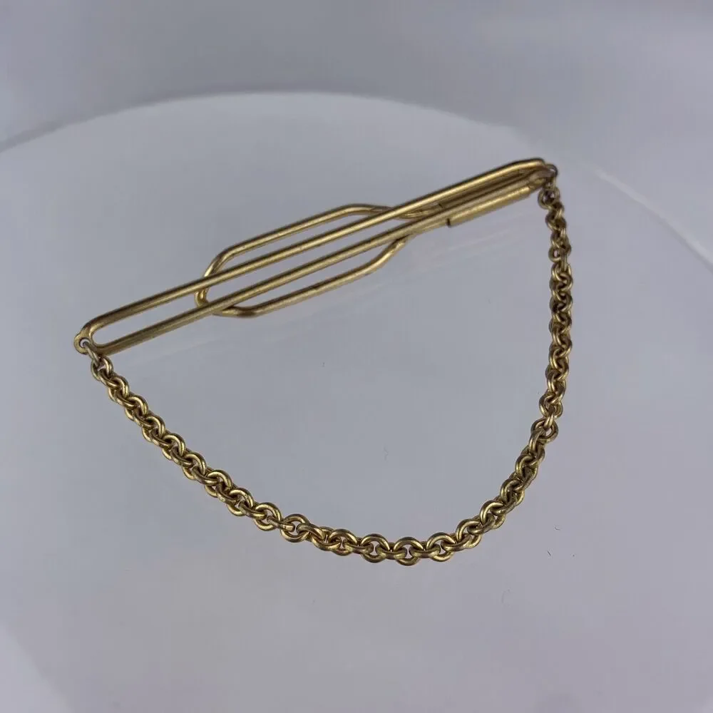 Retro Open Body Tie Bar Tie Clip Gold Plated Cable Chain Simple Formal Vintage